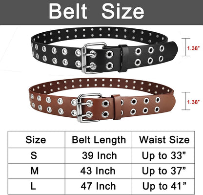 Grommet Leather Belts for Women, Black Belt Women Men with Double Studded Holes Apparel & Accessories > Clothing Accessories > Belts macoking   
