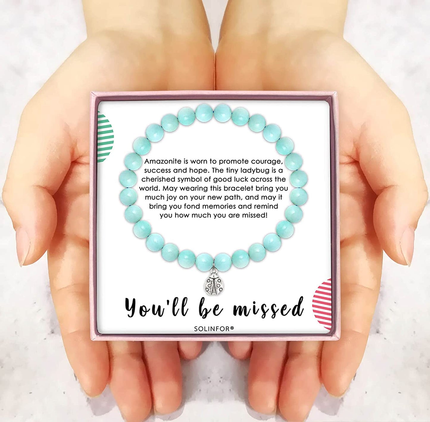 SOLINFOR Coworker Leaving Gifts, Retirement Gifts for Women - Amazonite Beads Farewell Bracelet - Moving Away Goodbye Going Away New Job Good Luck Jewelry Gift Idea for Friends Boss Apparel & Accessories > Jewelry > Bracelets SOLINFOR   