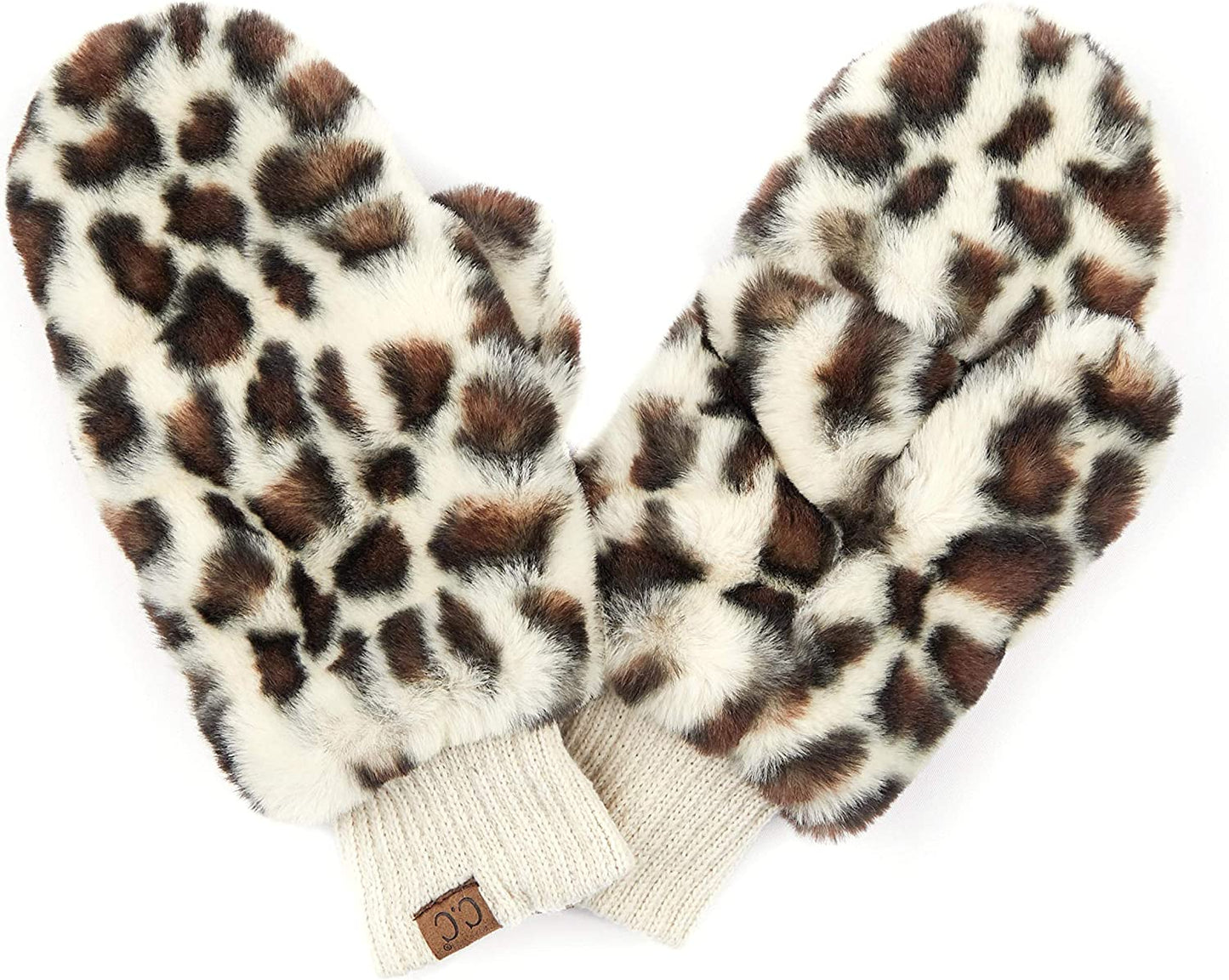 C.C Women Thick Knit Faux Fur Sherpa Fleece Lined Warm Winter Gloves Mittens (CG-36)(MT-008,25,715,816,1816,6245) Apparel & Accessories > Clothing Accessories > Gloves & Mittens C.C Faux Fur-leo Beige  