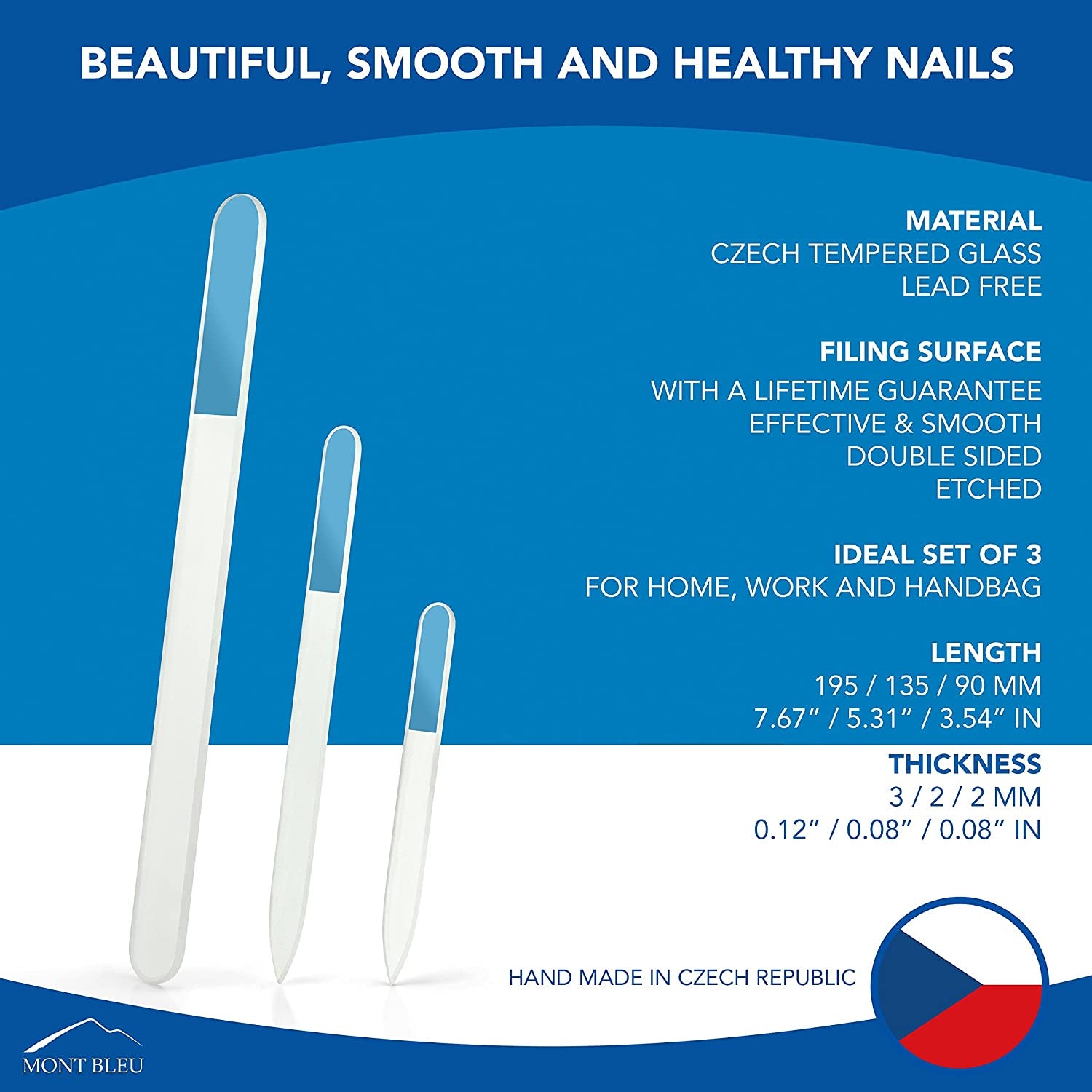 Mont Bleu Set of 3 Glass Nail Files Hand Decorated with Crystals - Handmade Gifts - Czech Tempered Glass - Excellent Nail Filing Tools - the Best Gifts - Crystal Nail File Health & Beauty > Personal Care > Cosmetics > Cosmetic Tools > Nail Tools Mont Bleu   