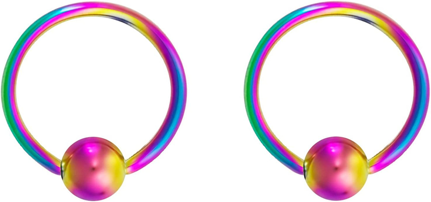 Forbidden Body Jewelry 316L Surgical Steel Captive Bead Piercing Hoop (Pair) 10G 12G 14G 16G 18G 20G, Diameter 6 to 12Mm Black and Rainbow Apparel & Accessories > Jewelry > Rings Forbidden Body Jewelry Rainbow: 16g, 11mm  