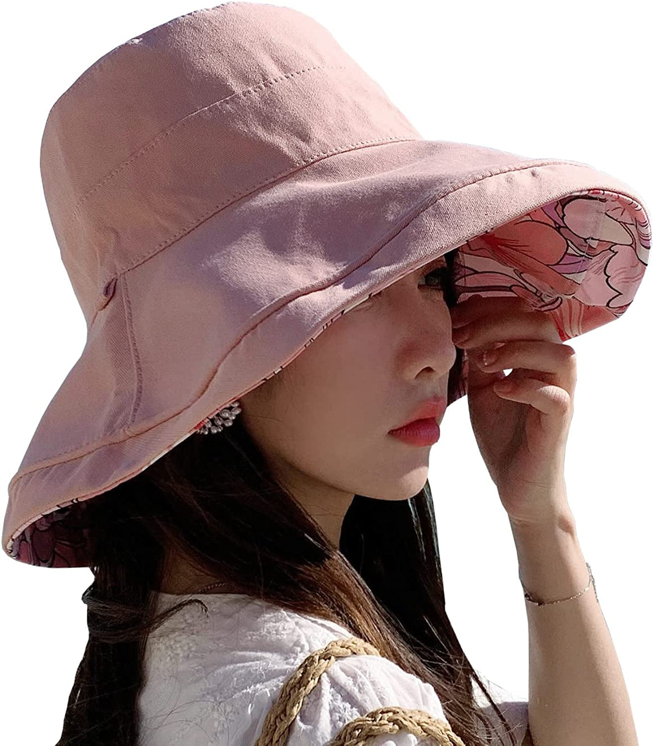 Farodor Women'S Packable Reversible Bucket Hat UV Sun Protection Wide Brim Summer Beach Cap Apparel & Accessories > Clothing Accessories > Hats FaroDor 4pink  