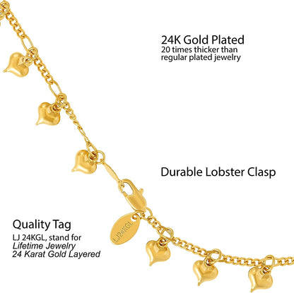LIFETIME JEWELRY Dangling Hearts Anklet for Women & Teen Girls 24K Gold Plated Apparel & Accessories > Jewelry > Anklets Lifetime Products Group   