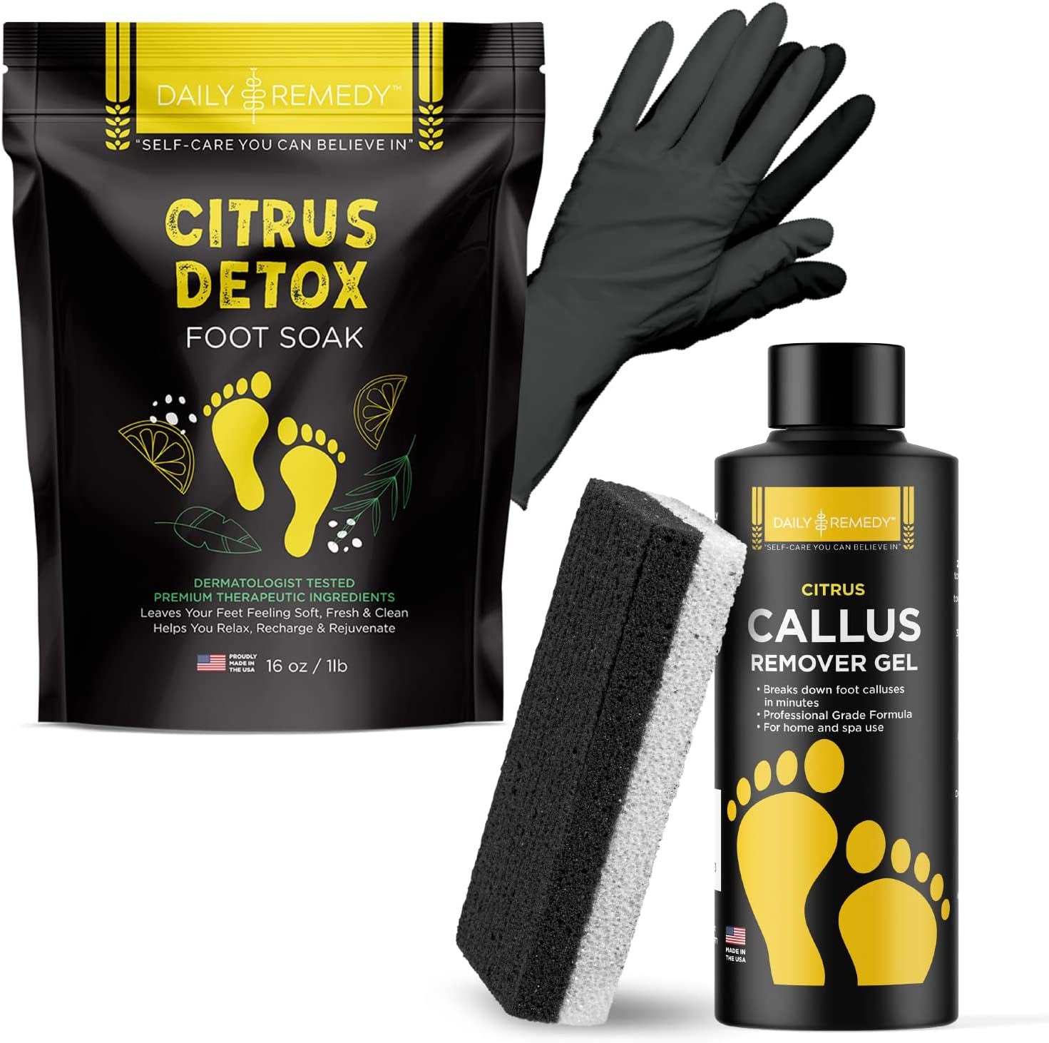Daily Remedy Citrus Detox Callus Remover Gel & Pumice Stone for Feet - Extra Strength Professional Scrubber, Remove Tough Calluses, Dead Skin, Dry Cracked Heels - Home Pedicure Products for Feet Health & Beauty > Personal Care > Foot Care DAILY REMEDY Gel + Pumice + Soak Citrus Detox 