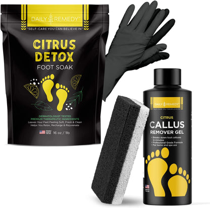Daily Remedy Citrus Detox Callus Remover Gel & Pumice Stone for Feet - Extra Strength Professional Scrubber, Remove Tough Calluses, Dead Skin, Dry Cracked Heels - Home Pedicure Products for Feet Health & Beauty > Personal Care > Foot Care DAILY REMEDY Gel + Pumice + Soak Citrus Detox 