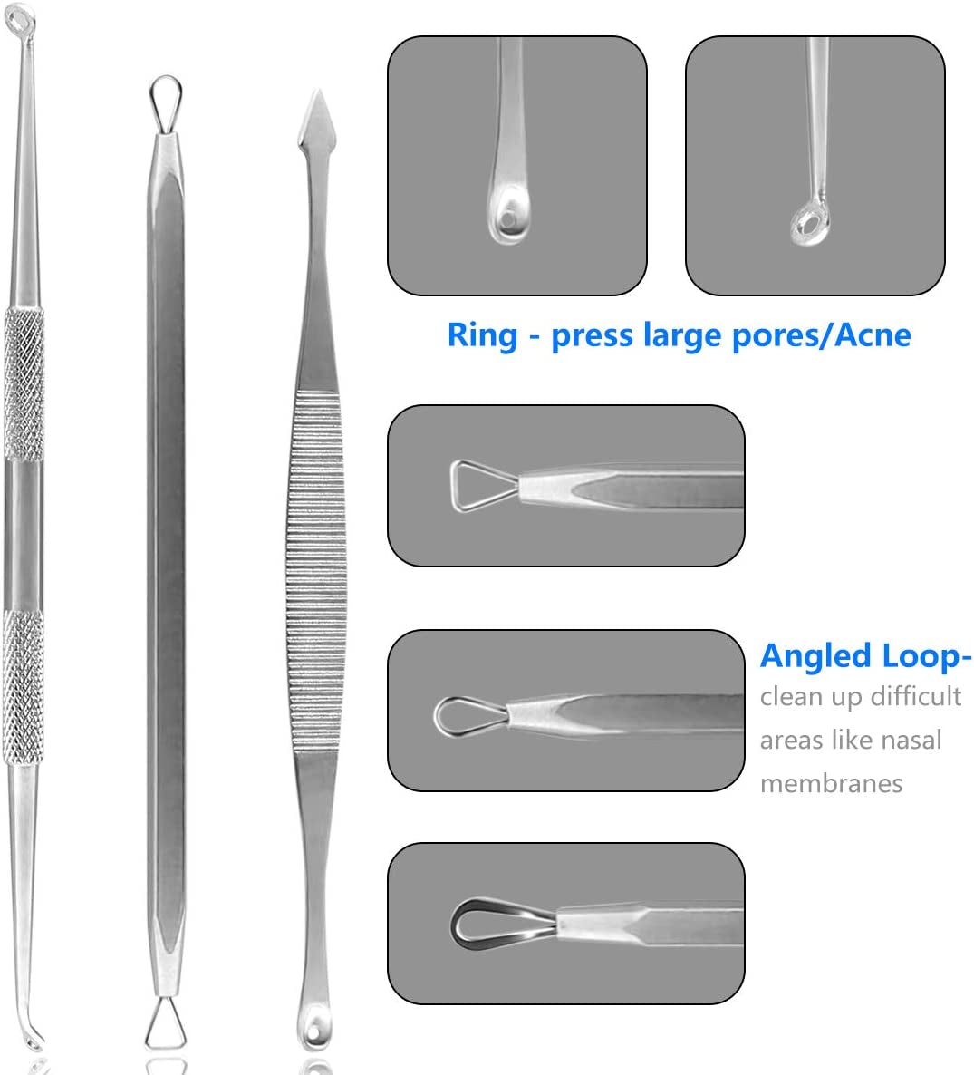 Vamotto Pimple Popper Tool Kit -10 Pcs Blackhead Remover Comedone Extractor Kit Blemish Remover for Acne Removal Kit for Whitehead Popping Zit Removing for Nose Face Tools with a Leather Bag Health & Beauty > Personal Care > Cosmetics > Cosmetic Tools > Skin Care Tools Boolink   