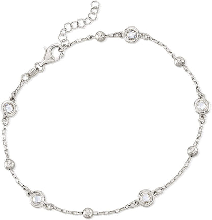 Ross-Simons Italian 1.15 Ct. T.W. Bezel-Set CZ Station Anklet Apparel & Accessories > Jewelry > Anklets Ross-Simons Sterling Silver 9 Inches 