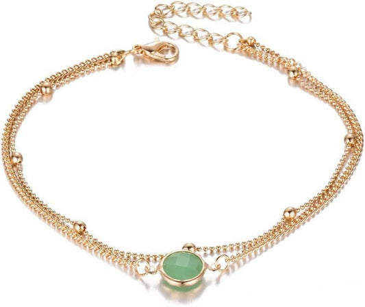 Bohemian Double Layers Anklet Fashion Opal Crystal Anklets for Women Beach Barefoot Bracelet Ankle on Leg Female Ankle Jewelry Professional and Attractive Apparel & Accessories > Jewelry > Anklets Generic   