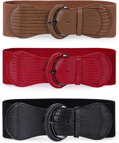 JASGOOD Women Stretchy Wide Waist Belt for Dress Ladies Elastic Belt Hook Buckle Apparel & Accessories > Clothing Accessories > Belts KYLIE MAX F-black+brown+red Suit for size 31"-36" 