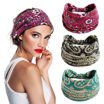 S&N Remille 3 Pack Wide Boho Headbands for Women and Girls, Elastic Turban Head Wrap Non-Slip Hair Bands for Sport Yoga and Running Headband Apparel & Accessories > Clothing Accessories > Bandanas & Headties S&N Remille Set-6  