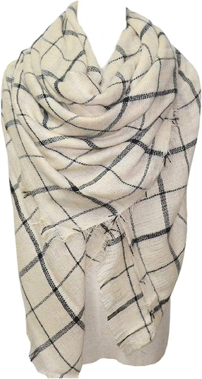 Plaid Scarf Soft Warm Tartan Shawl Cape Blanket Scarves Fashion Wrap Apparel & Accessories > Clothing Accessories > Scarves & Shawls vxsvxm Beige Black  