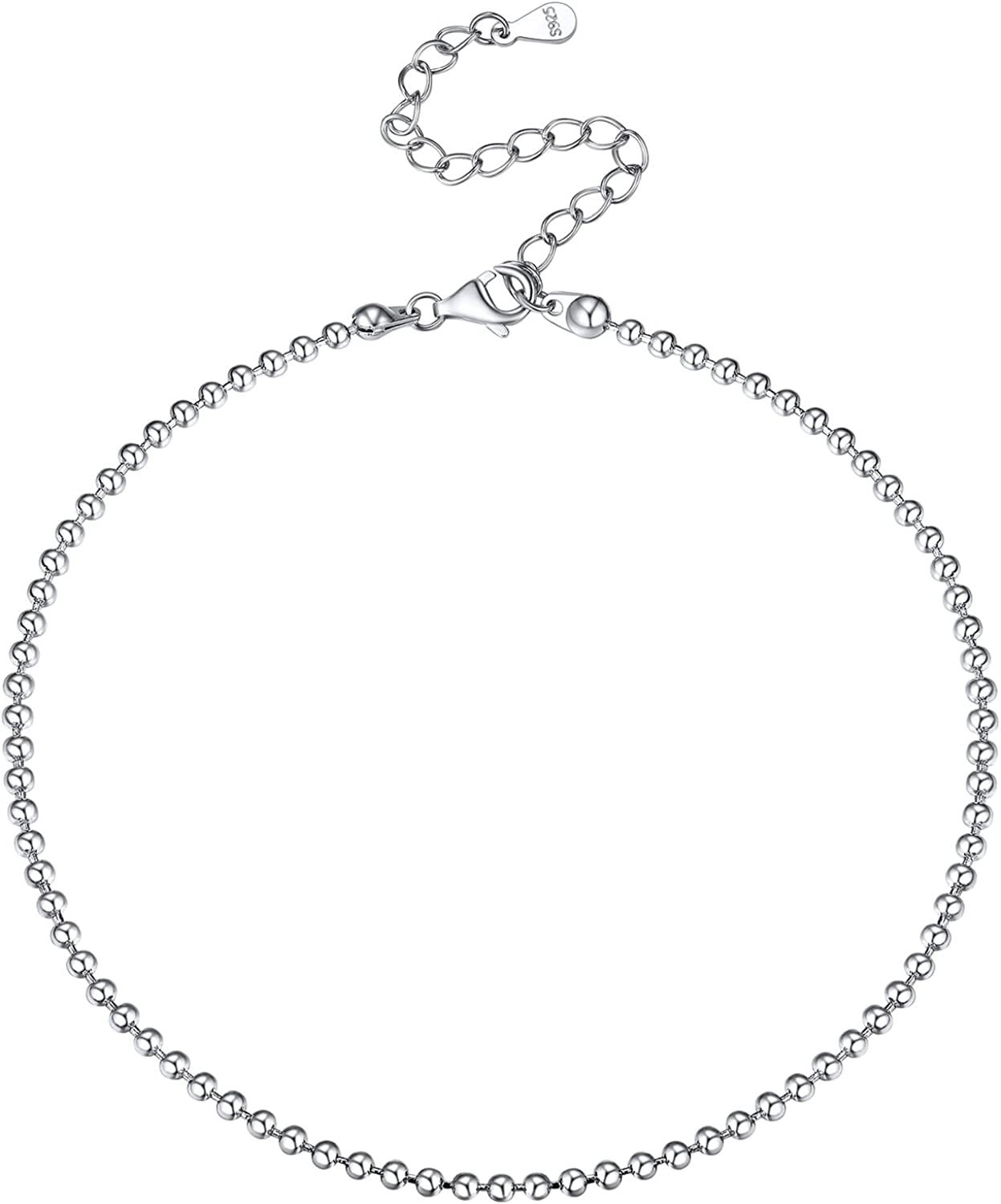 Chicsilver 925 Sterling Silver Ankle Bracelet for Women, Simple Durable Cuban Link/Figaro/Twist Rope Chain Anklets for Beach Party(With Gift Box) Apparel & Accessories > Jewelry > Anklets ChicSilver Jewelry H: Round Bead Chain  