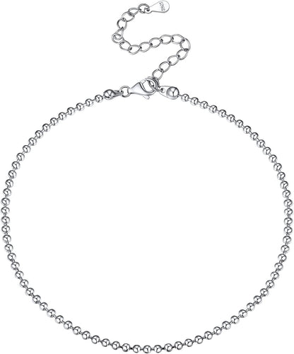 Chicsilver 925 Sterling Silver Ankle Bracelet for Women, Simple Durable Cuban Link/Figaro/Twist Rope Chain Anklets for Beach Party(With Gift Box) Apparel & Accessories > Jewelry > Anklets ChicSilver Jewelry H: Round Bead Chain  