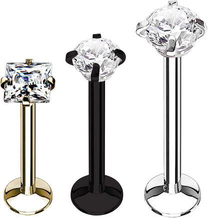 Bodyj4You 3PC Labret Tragus Stud Earrings | 16G Surgical Stainless Steel CZ Crystal | Monroe Helix Cartialge Conch Medusa Lip | Body Piercing Jewelry Set Apparel & Accessories > Jewelry > Body Jewelry BodyJ4You Silvertone, Black, Goldtone  
