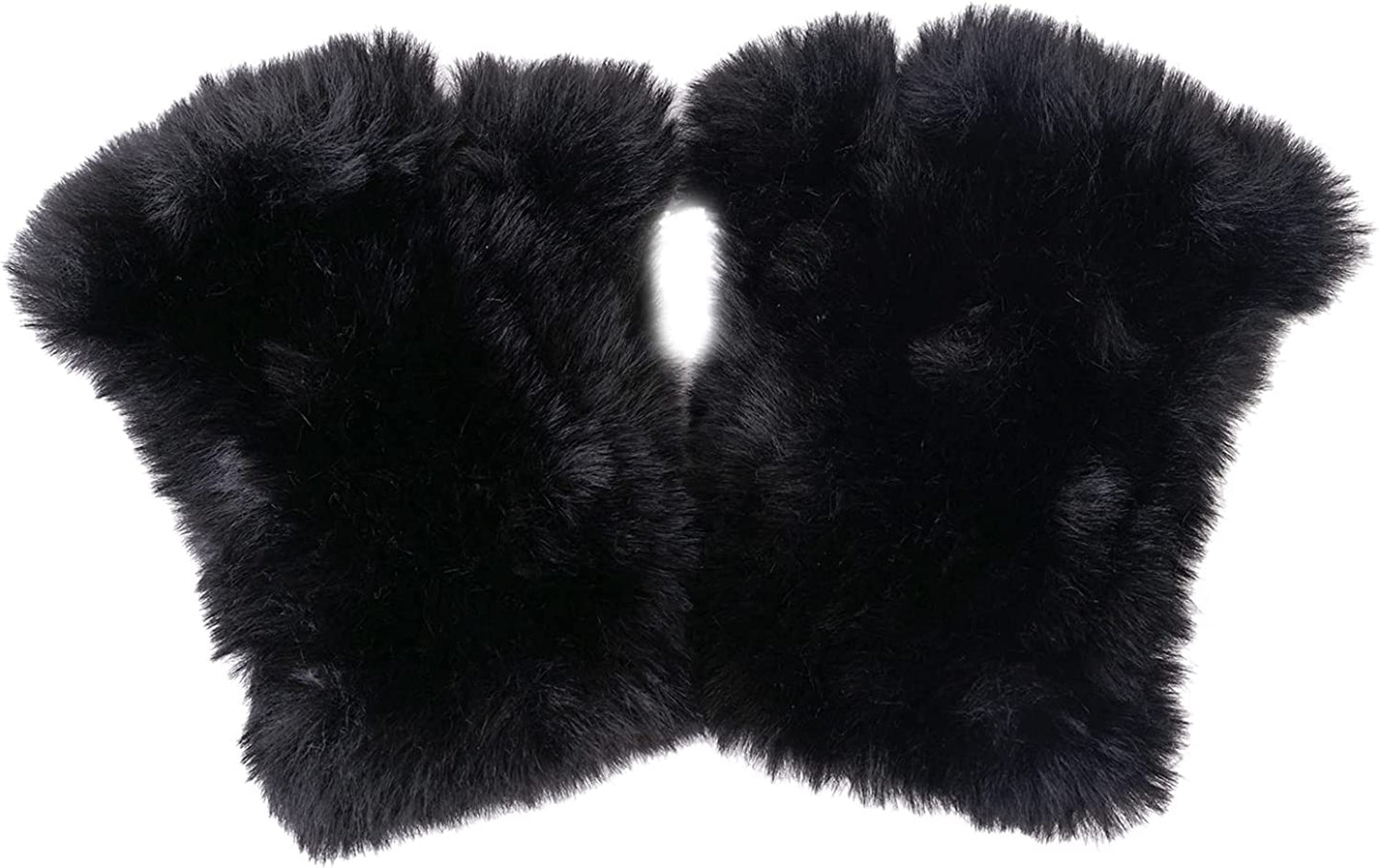 CECELORIA Women Faux Fur Fingerless Gloves - Soft Winter Gloves, Furry Gloves for Women Winter Warm Costume Accessories Apparel & Accessories > Clothing Accessories > Gloves & Mittens CECELORIA Black  