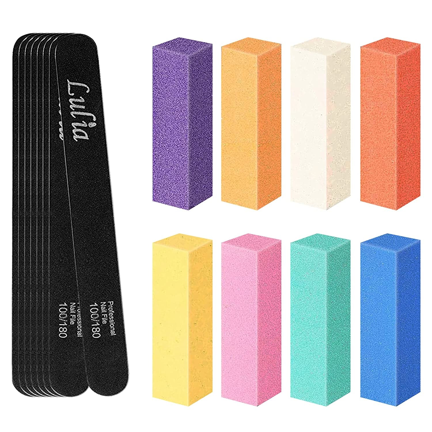 Nail File Emery Board Nail Care Double Sided 100 180 Grit Gel Acrylic Dip Black Nail Buffering Files Professional Manicure Pedicure Tools 10Pcs/Pack Nail Files Set for Home and Salon Use Health & Beauty > Personal Care > Cosmetics > Cosmetic Tools > Nail Tools Lulia with 120 buffer block  