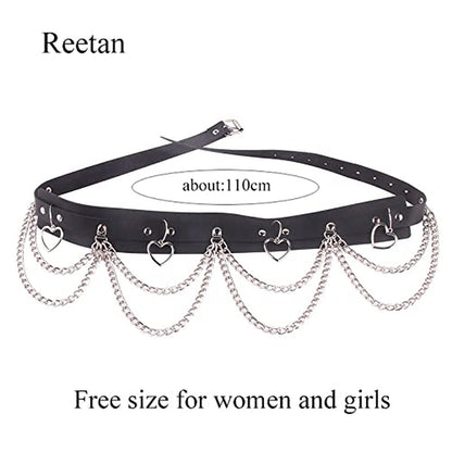 Reetan Punk Body Chains Black Layered Waist Chain Leather Belt Belly Chains Rave Party Body Jewelry Accessories for Women and Girls (1) Apparel & Accessories > Jewelry > Body Jewelry REETAN   