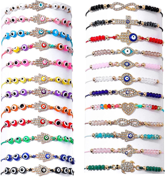 24/12 Pcs Evil Eye Bracelets Mexican Bracelets Hamsa Bracelet Set Protection Mal De Ojo Bracelets Gold Evil Eye Anklets Jewelry Gift for Women Girls Boys Apparel & Accessories > Jewelry > Bracelets Bovemee 24 Pcs Evil Eye Bracelets  
