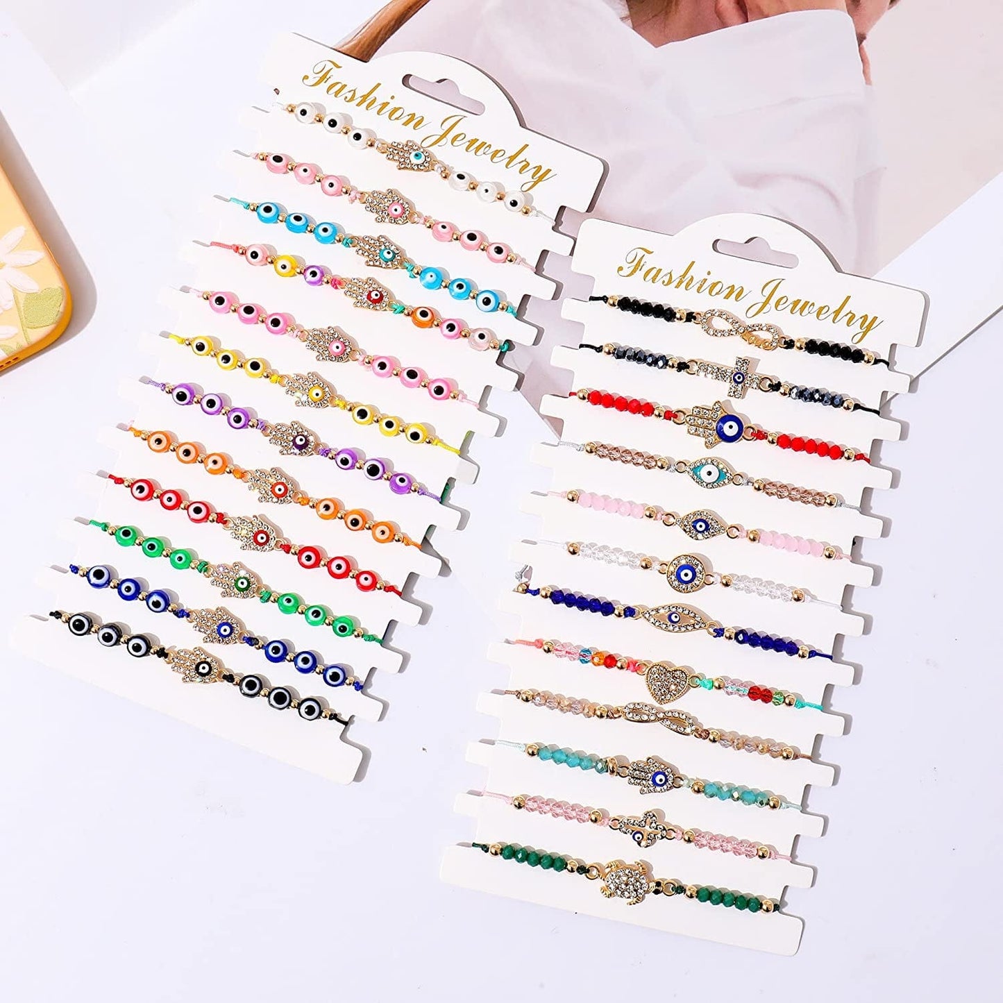 24/12 Pcs Evil Eye Bracelets Mexican Bracelets Hamsa Bracelet Set Protection Mal De Ojo Bracelets Gold Evil Eye Anklets Jewelry Gift for Women Girls Boys Apparel & Accessories > Jewelry > Bracelets Bovemee   
