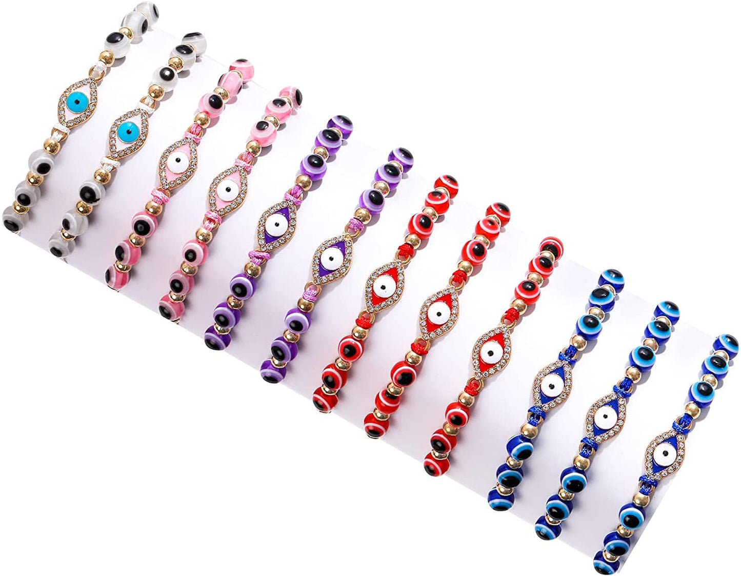 24/12 Pcs Evil Eye Bracelets Mexican Bracelets Hamsa Bracelet Set Protection Mal De Ojo Bracelets Gold Evil Eye Anklets Jewelry Gift for Women Girls Boys Apparel & Accessories > Jewelry > Bracelets Bovemee Gold  