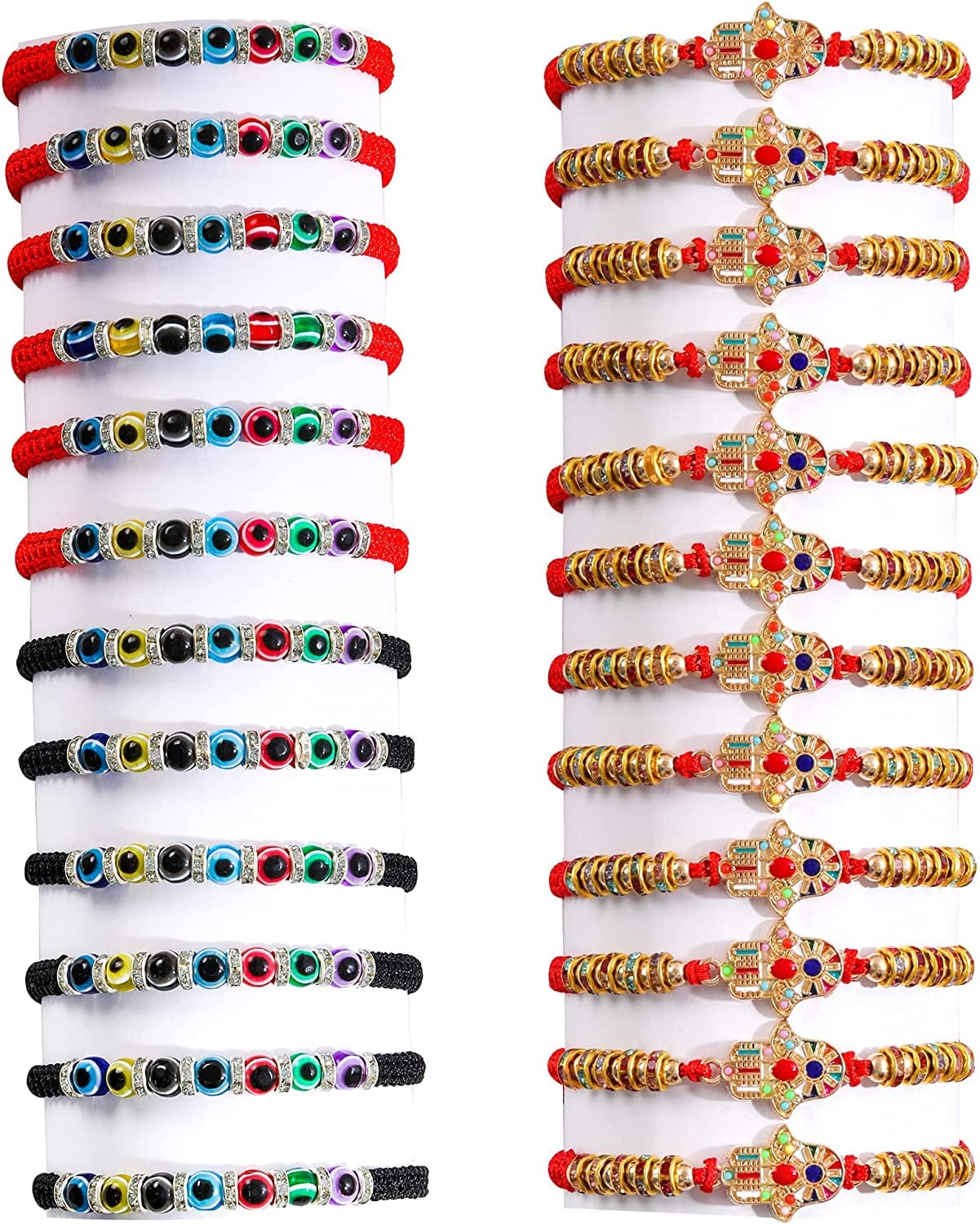 24/12 Pcs Evil Eye Bracelets Mexican Bracelets Hamsa Bracelet Set Protection Mal De Ojo Bracelets Gold Evil Eye Anklets Jewelry Gift for Women Girls Boys Apparel & Accessories > Jewelry > Bracelets Bovemee Red Black&Hamsa-1  
