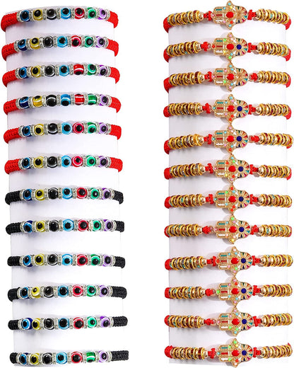 24/12 Pcs Evil Eye Bracelets Mexican Bracelets Hamsa Bracelet Set Protection Mal De Ojo Bracelets Gold Evil Eye Anklets Jewelry Gift for Women Girls Boys Apparel & Accessories > Jewelry > Bracelets Bovemee Red Black&Hamsa-1  