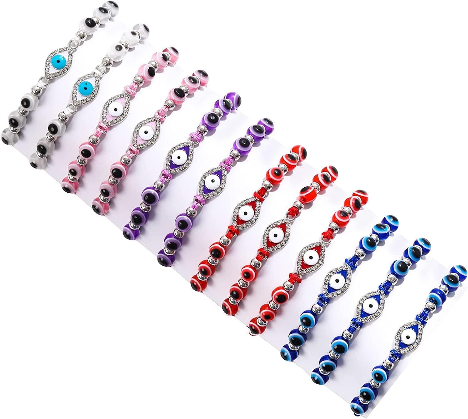 24/12 Pcs Evil Eye Bracelets Mexican Bracelets Hamsa Bracelet Set Protection Mal De Ojo Bracelets Gold Evil Eye Anklets Jewelry Gift for Women Girls Boys Apparel & Accessories > Jewelry > Bracelets Bovemee Silver  