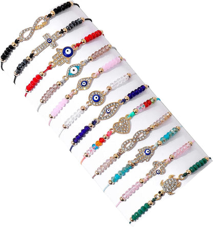 24/12 Pcs Evil Eye Bracelets Mexican Bracelets Hamsa Bracelet Set Protection Mal De Ojo Bracelets Gold Evil Eye Anklets Jewelry Gift for Women Girls Boys Apparel & Accessories > Jewelry > Bracelets Bovemee Mix Style  