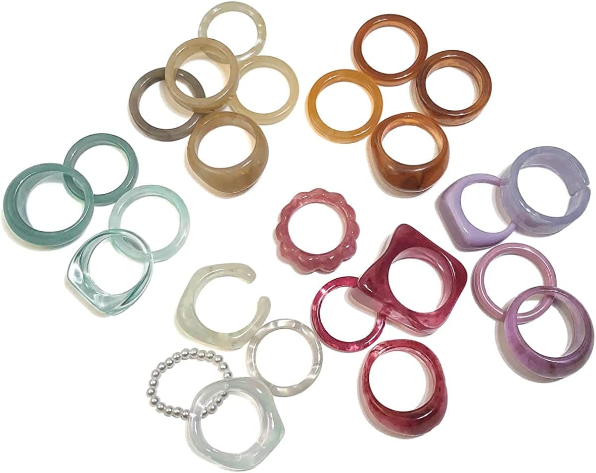 24-30Pcs Resin Rings, Plastic Rings Acrylic Rings for Women Teen Girls, Chunky Aesthetic Trendy Colorful Cute Stackable Jewelry, Bulk Rings, Statement Dome Thick Rings, Giftable Set Size 6 7 8 9 Red 25pcs Set