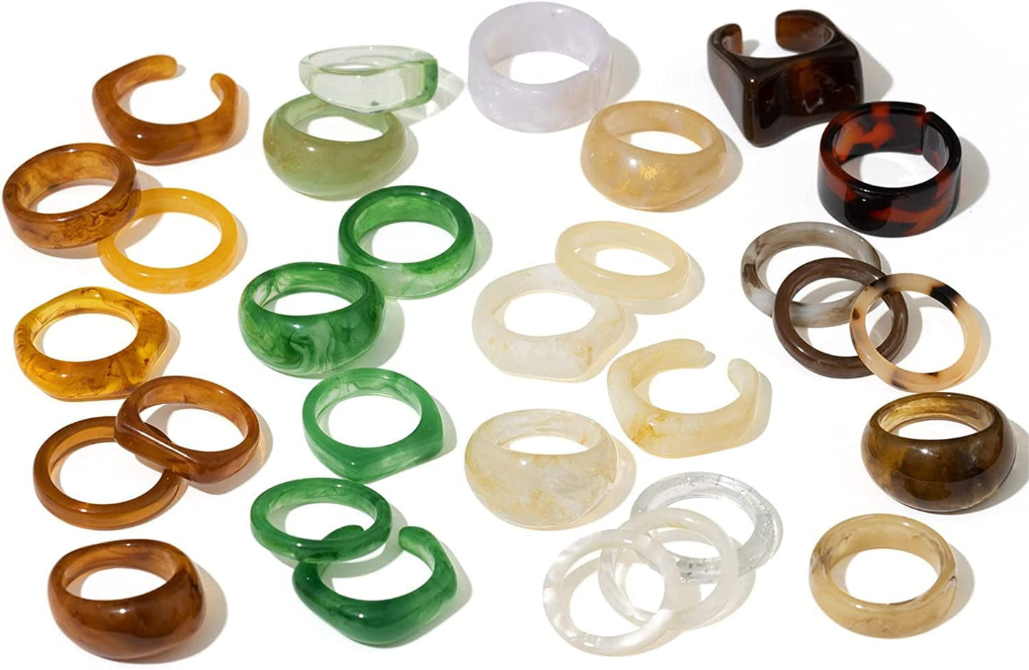 24-30Pcs Resin Rings, Plastic Rings Acrylic Rings for Women Teen Girls, Chunky Aesthetic Trendy Colorful Cute Stackable Jewelry, Bulk Rings, Statement Dome Thick Rings, Giftable Set Size 6 7 8 9 Green 30pcs Set