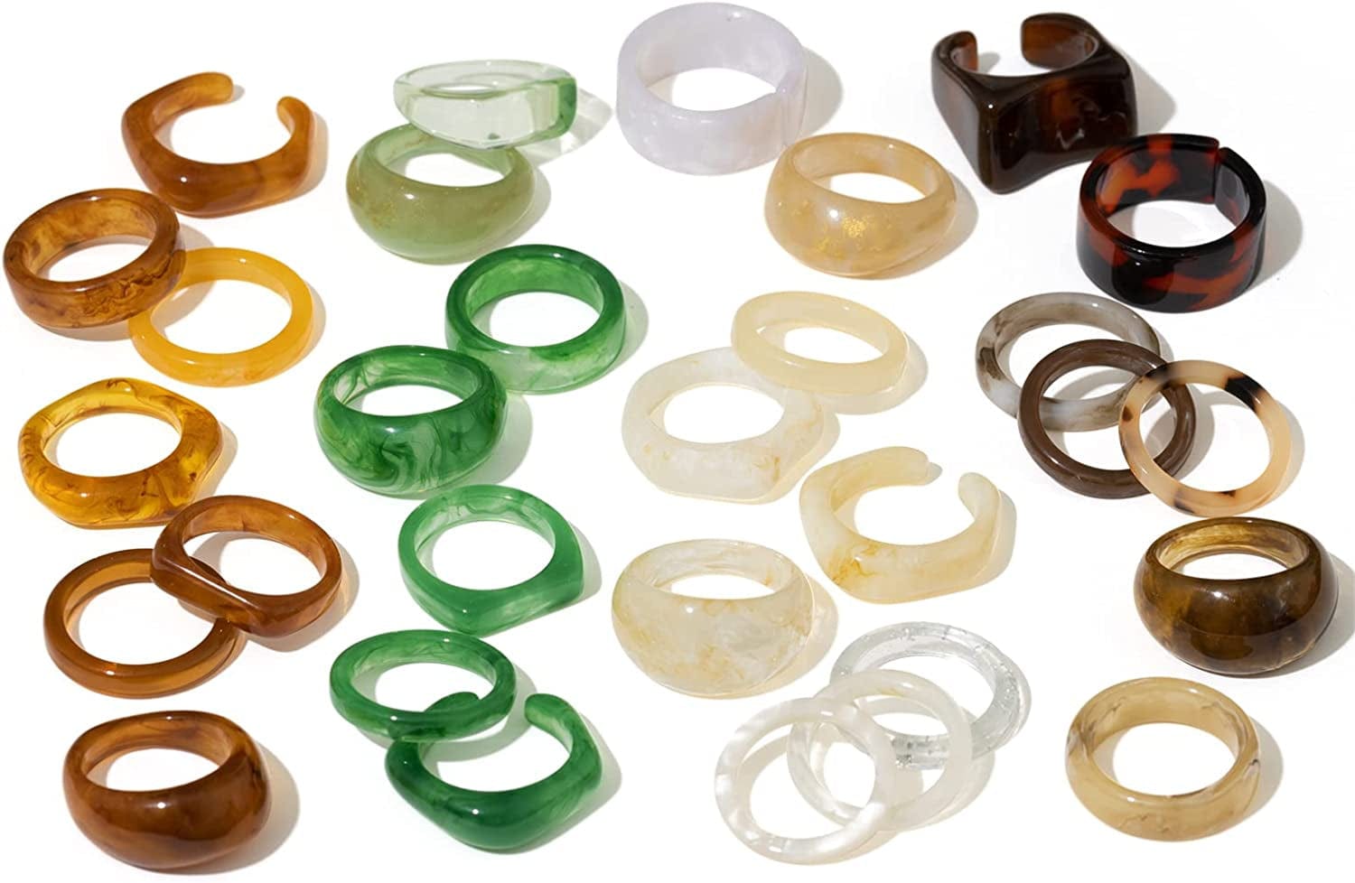 24-30Pcs Resin Rings, Plastic Rings Acrylic Rings for Women Teen Girls, Chunky Aesthetic Trendy Colorful Cute Stackable Jewelry, Bulk Rings, Statement Dome Thick Rings, Giftable Set Size 6 7 8 9 Green 30pcs Set