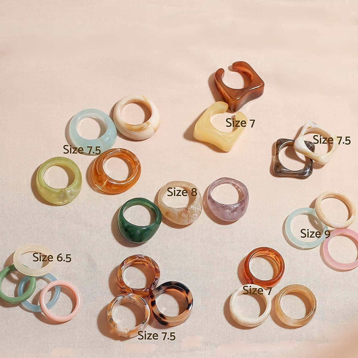 24-30Pcs Resin Rings, Plastic Rings Acrylic Rings for Women Teen Girls, Chunky Aesthetic Trendy Colorful Cute Stackable Jewelry, Bulk Rings, Statement Dome Thick Rings, Giftable Set Size 6 7 8 9