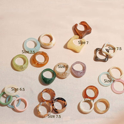 24-30Pcs Resin Rings, Plastic Rings Acrylic Rings for Women Teen Girls, Chunky Aesthetic Trendy Colorful Cute Stackable Jewelry, Bulk Rings, Statement Dome Thick Rings, Giftable Set Size 6 7 8 9