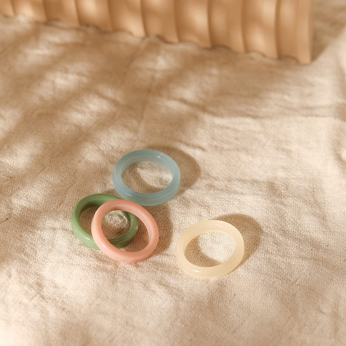 24-30Pcs Resin Rings, Plastic Rings Acrylic Rings for Women Teen Girls, Chunky Aesthetic Trendy Colorful Cute Stackable Jewelry, Bulk Rings, Statement Dome Thick Rings, Giftable Set Size 6 7 8 9