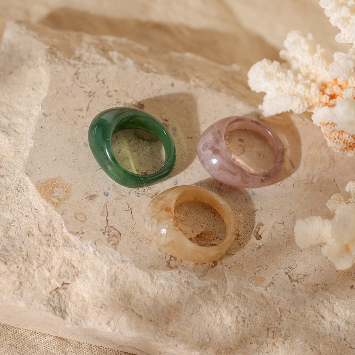 24-30Pcs Resin Rings, Plastic Rings Acrylic Rings for Women Teen Girls, Chunky Aesthetic Trendy Colorful Cute Stackable Jewelry, Bulk Rings, Statement Dome Thick Rings, Giftable Set Size 6 7 8 9