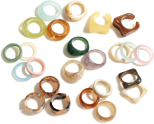 24-30Pcs Resin Rings, Plastic Rings Acrylic Rings for Women Teen Girls, Chunky Aesthetic Trendy Colorful Cute Stackable Jewelry, Bulk Rings, Statement Dome Thick Rings, Giftable Set Size 6 7 8 9 Assorted Colors 24pcs Set