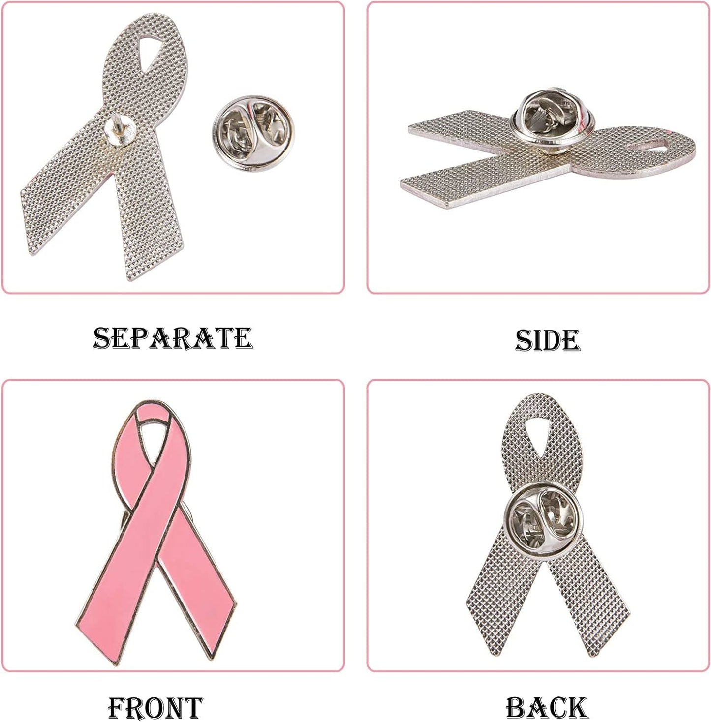 24/48 Pcs Breast Cancer Awareness Pins- Metal Pink Ribbon Lapel Pins Brooch Hope Ribbon Pins for Breast Cancer Survivor Charity Event Fundraising Gathering Women Girls Clothes Decor (L/S) Pink(24pcs-large)