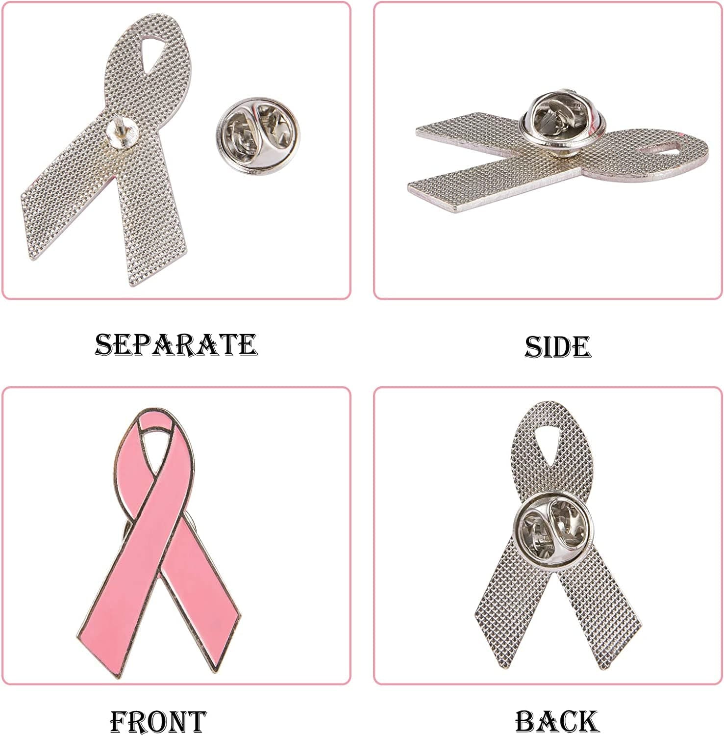 24/48 Pcs Breast Cancer Awareness Pins- Metal Pink Ribbon Lapel Pins Brooch Hope Ribbon Pins for Breast Cancer Survivor Charity Event Fundraising Gathering Women Girls Clothes Decor (L/S) Pink(24pcs-large)