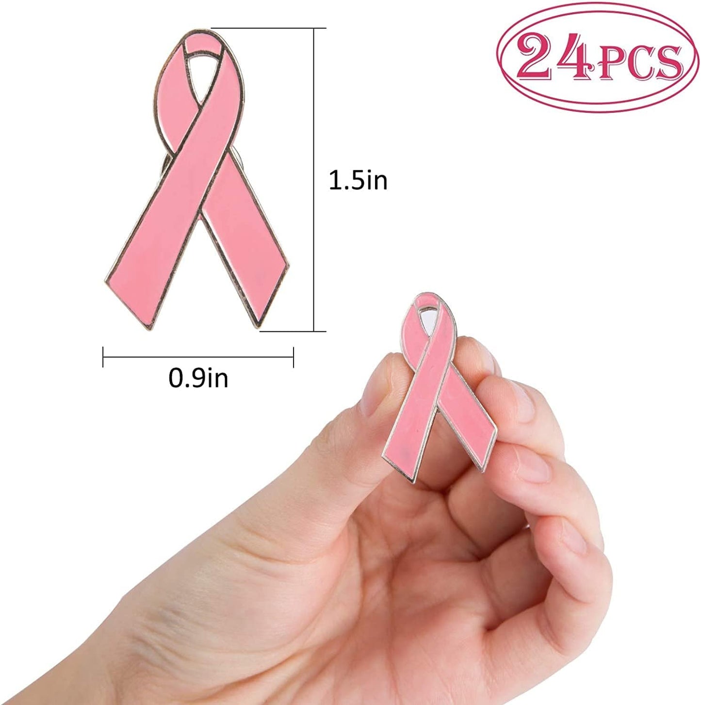 24/48 Pcs Breast Cancer Awareness Pins- Metal Pink Ribbon Lapel Pins Brooch Hope Ribbon Pins for Breast Cancer Survivor Charity Event Fundraising Gathering Women Girls Clothes Decor (L/S) Pink(24pcs-large)
