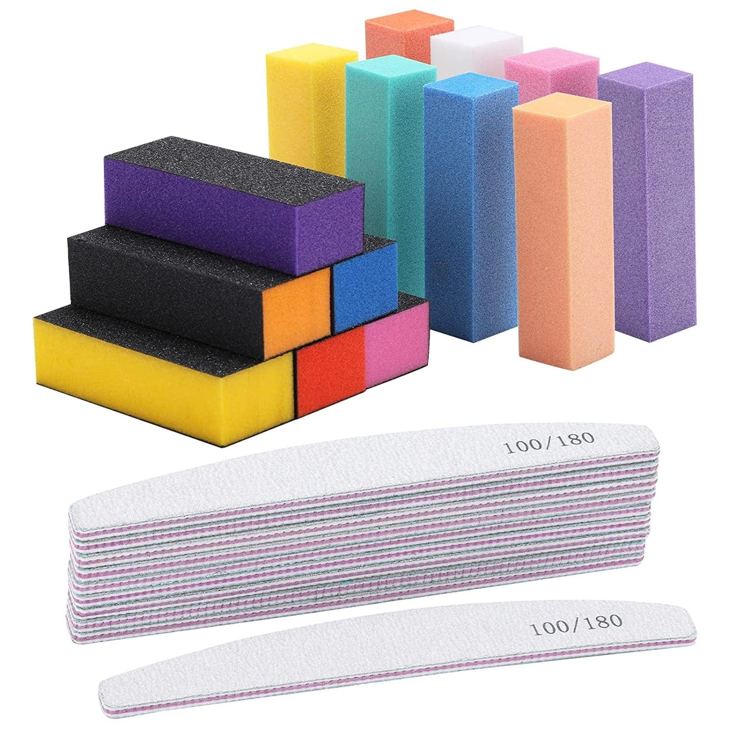 24 Counts Nail File and Buffer Set with 100/180 Grit Coarse Emery Board 3/4 Way Nail Polish Buffer Professional Manicure Tools Health & Beauty > Personal Care > Cosmetics > Cosmetic Tools > Nail Tools BTYMS Half Moon Nail Files Set  