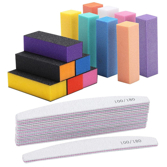 24 Counts Nail File and Buffer Set with 100/180 Grit Coarse Emery Board 3/4 Way Nail Polish Buffer Professional Manicure Tools Health & Beauty > Personal Care > Cosmetics > Cosmetic Tools > Nail Tools BTYMS Half Moon Nail Files Set  