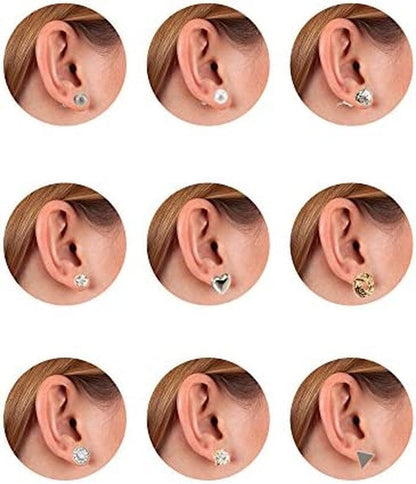 24 Pairs Stud Earrings Crystal Pearl Earring Set Ear Stud Jewelry for Girls Women Men, Silver and Gold