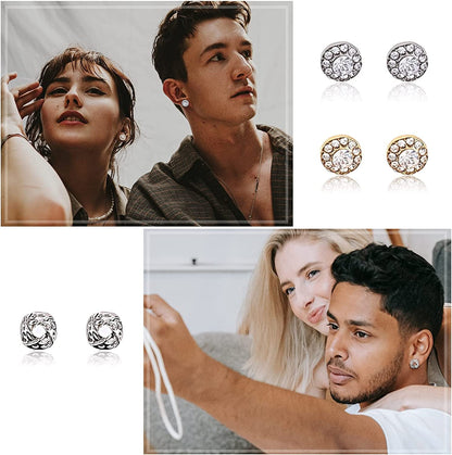24 Pairs Stud Earrings Crystal Pearl Earring Set Ear Stud Jewelry for Girls Women Men, Silver and Gold