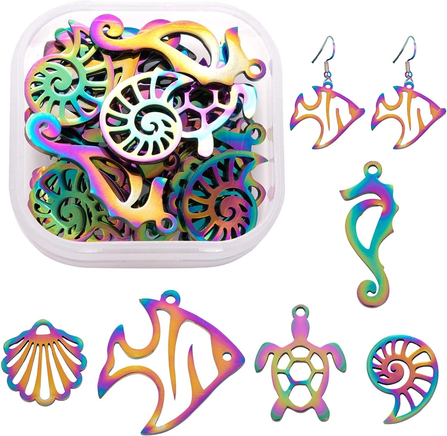 24 Pcs 12 Constellation Charms Flat round Constellation Rainbow Pendants Zodiac Sign Pendants Charm for Jewelry Earring Necklace Making B-ocean
