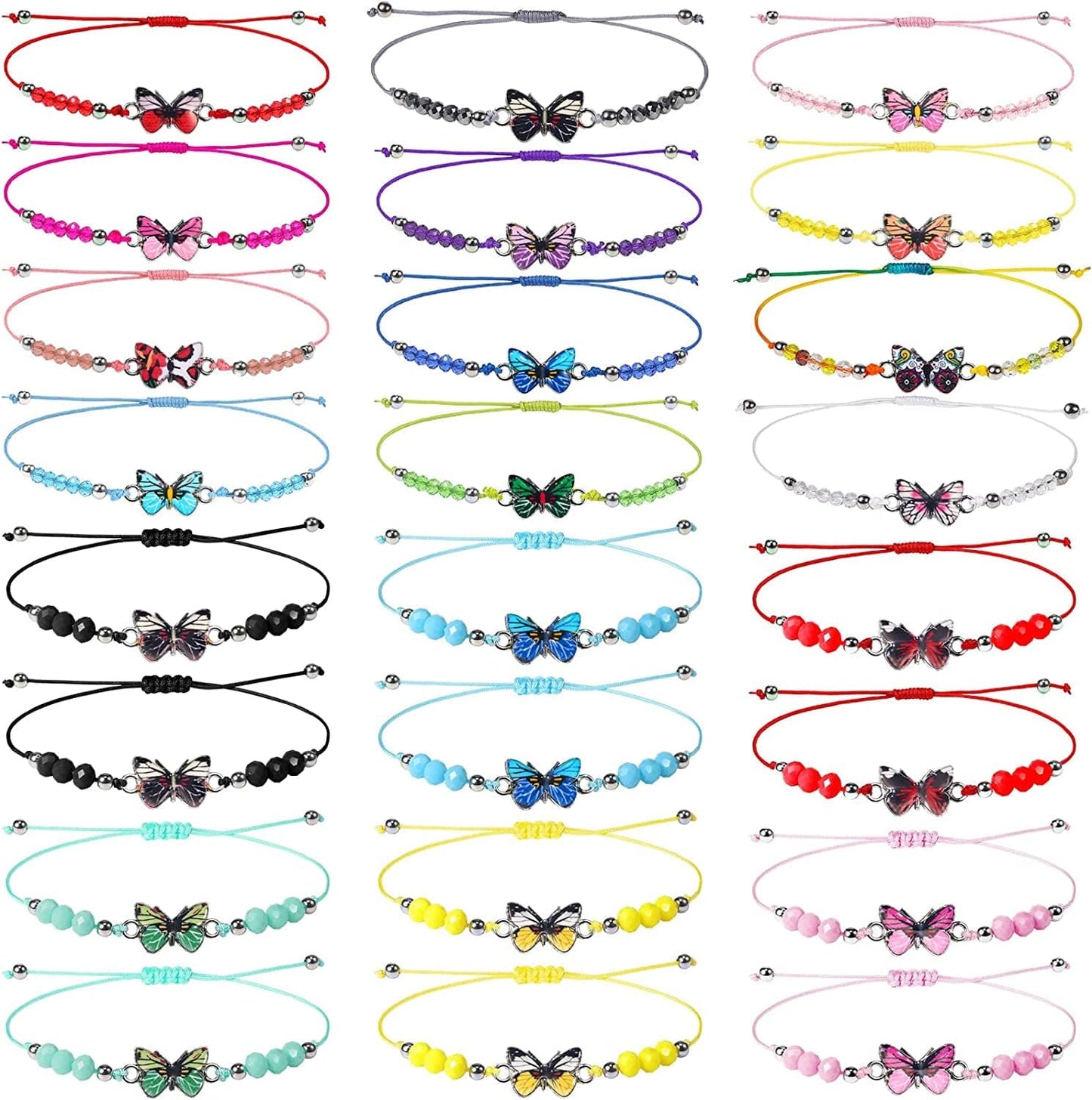 24 Pcs Butterfly Woven Friendship Bracelet Butterfly Crystal Beads Bracelet Adjustable Colorful Butterfly Bracelets for Women Girl Kids Butterfly Birthday Party Favors Apparel & Accessories > Jewelry > Bracelets Jadive Stylish Butterfly Style  