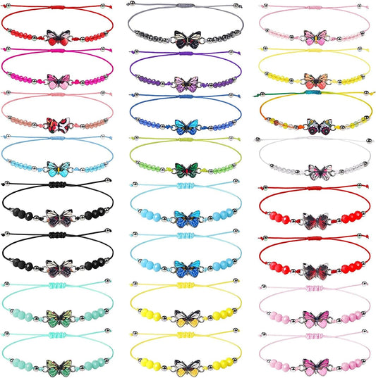 24 Pcs Butterfly Woven Friendship Bracelet Butterfly Crystal Beads Bracelet Adjustable Colorful Butterfly Bracelets for Women Girl Kids Butterfly Birthday Party Favors Apparel & Accessories > Jewelry > Bracelets Jadive Stylish Butterfly Style  