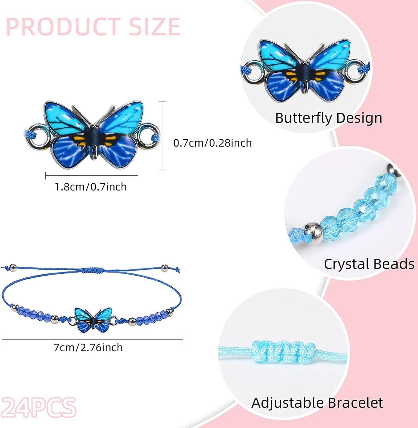 24 Pcs Butterfly Woven Friendship Bracelet Butterfly Crystal Beads Bracelet Adjustable Colorful Butterfly Bracelets for Women Girl Kids Butterfly Birthday Party Favors Apparel & Accessories > Jewelry > Bracelets Jadive   
