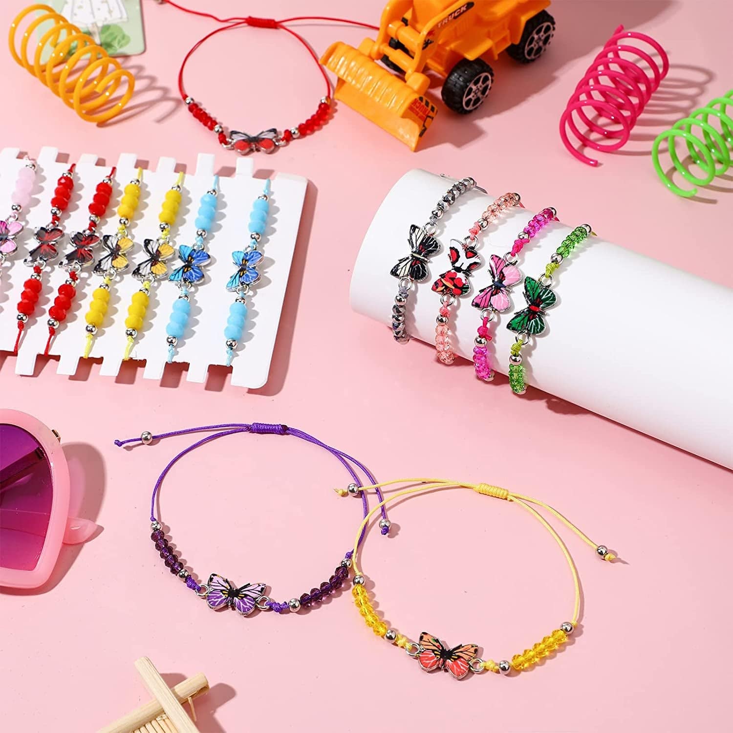 24 Pcs Butterfly Woven Friendship Bracelet Butterfly Crystal Beads Bracelet Adjustable Colorful Butterfly Bracelets for Women Girl Kids Butterfly Birthday Party Favors Apparel & Accessories > Jewelry > Bracelets Jadive   