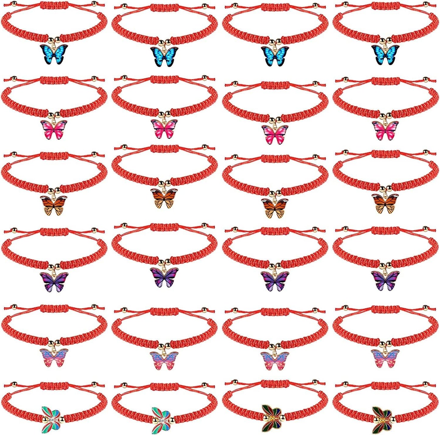 24 Pcs Butterfly Woven Friendship Bracelet Butterfly Crystal Beads Bracelet Adjustable Colorful Butterfly Bracelets for Women Girl Kids Butterfly Birthday Party Favors Apparel & Accessories > Jewelry > Bracelets Jadive Colorful Butterfly Style  