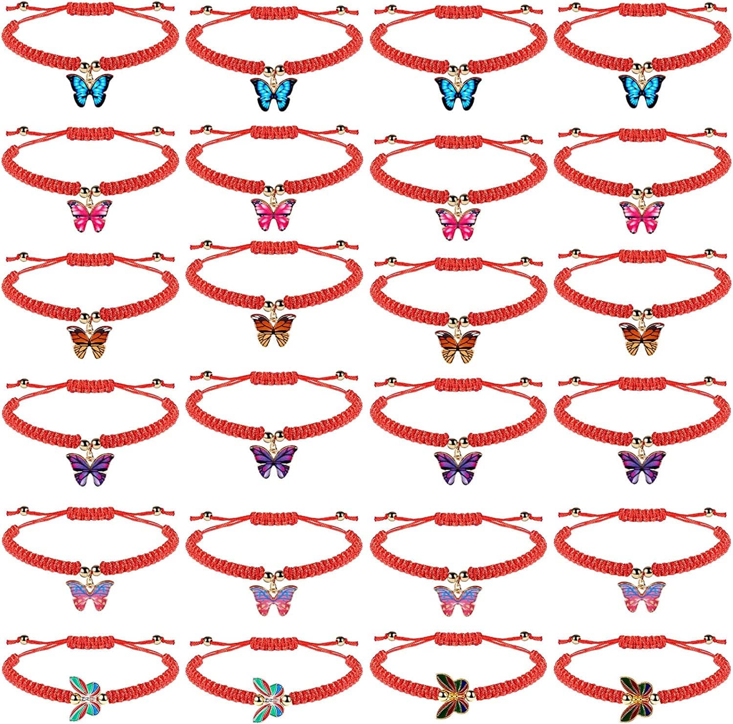 24 Pcs Butterfly Woven Friendship Bracelet Butterfly Crystal Beads Bracelet Adjustable Colorful Butterfly Bracelets for Women Girl Kids Butterfly Birthday Party Favors Apparel & Accessories > Jewelry > Bracelets Jadive Colorful Butterfly Style  